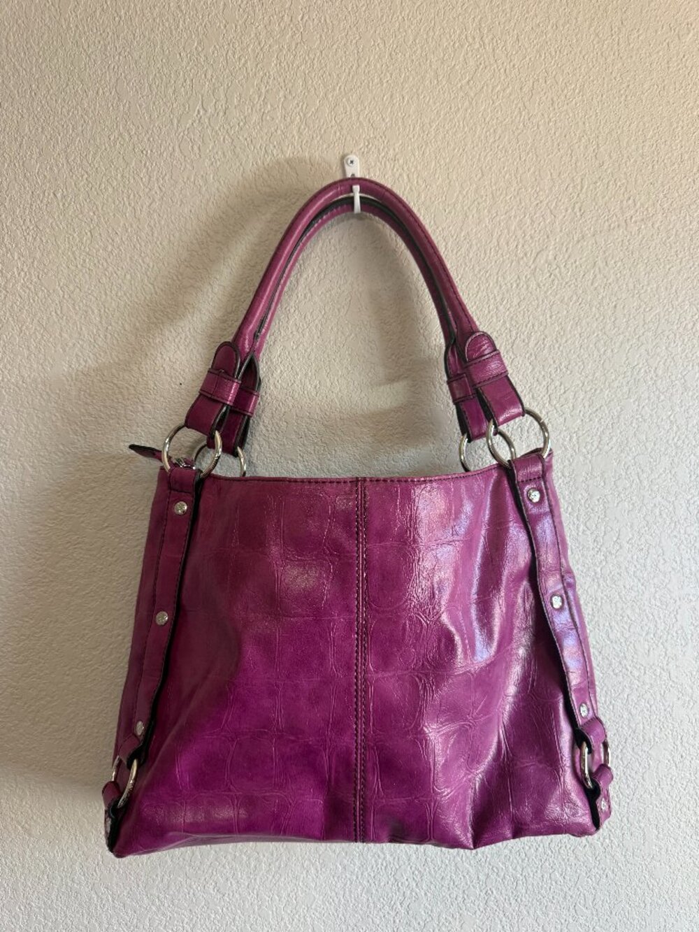 Relic Purple Croc Embossed Faux Leather Shoulder Bag Tote Silver Hardware